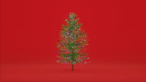 Rotating Christmas Tree with Colorful Ornaments and Blinking Lights