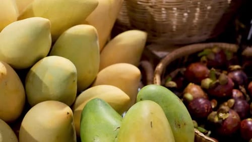 Fruits and Vegetables on Rustic Stall. Assorted Fresh Ripe Fruits and Vegetables Placed on Rustic