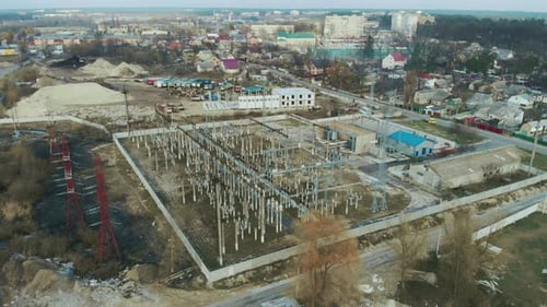 Power plant. Transformation station. High voltage electric power substation