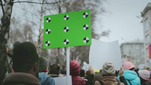 Activist Strike Workers. Protester Revolution on Street in City. Blank Poster
