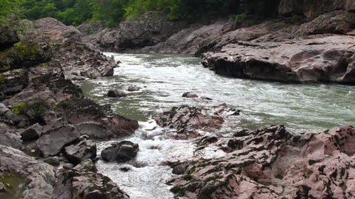 Mountain river in granite canyon