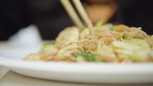 Delicious Asian Noodles with Vegetables on Plate