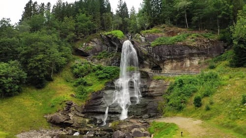 Steinsdalsfossen Is a Waterfall in the Village of Steine in the Municipality of Kvam in Hordaland