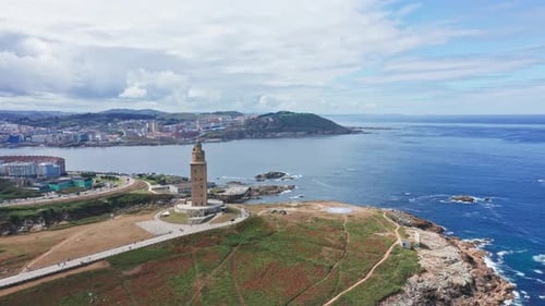 Vue aérienne vers la tour historique Hercules La Corogne, Côte de la Corogne, Nord de l'Espagne