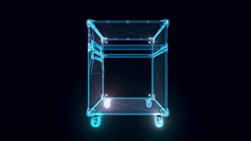 Futuristic Holographic 3D Wireframe Storage Case Rotation