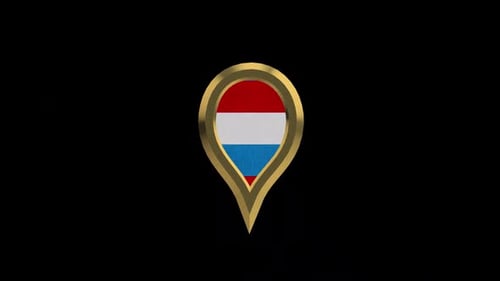 3D Golden Map Pin with Rotating Luxembourg Flag