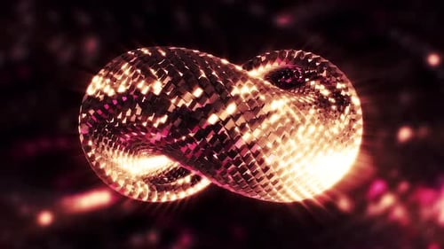 Abstraktes leuchtendes 3D-Unendlichkeitszeichen auf dunklem Hintergrund