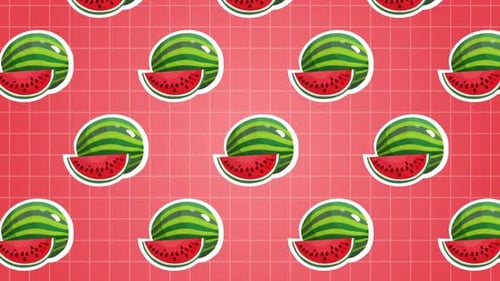 Animated Watermelon and Slices Pattern Background Loop
