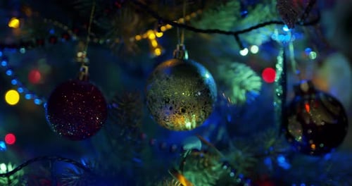 Concept - New Years and Christmas Eve. Close-up of Christmas balls.