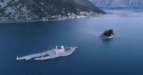 Aerial View of Boka Bay and Old Town Perast in Montenegro
