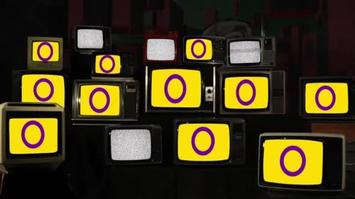 Intersex Pride Flags on Retro TV Stack Installation.