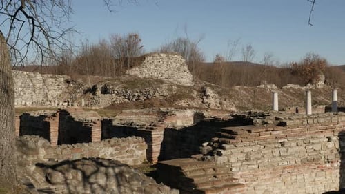 GAMZIGRAD, SERBIA - DECEMBER 25, 2017 Tilting on Felix Romuliana palace colums built by Roman Emper