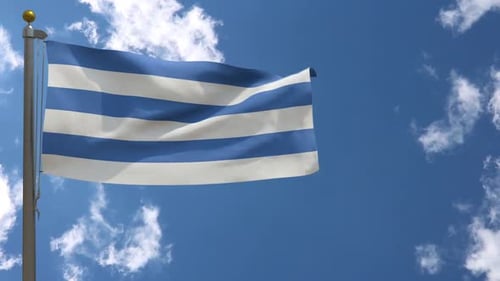 Abstract Waving Flag with Blue and White Stripes on Sky