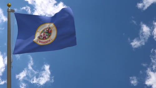 Realistic Minnesota State Flag Waving Against Blue Sky