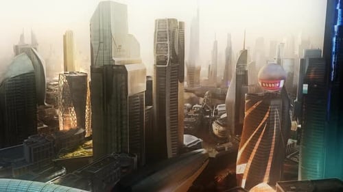 Luftaufnahme des futuristischen Stadtbildes. Metropolis ist voller Wolkenkratzer
.