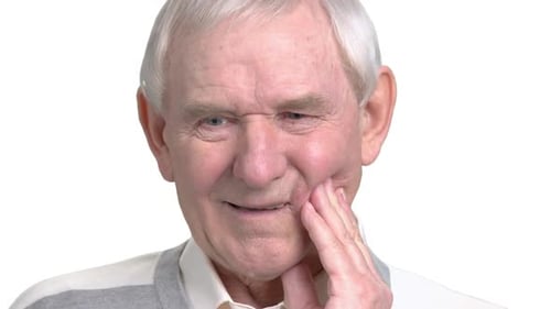 Close Up Old Man Having Strong Toothache.