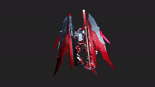 Futuristic Red Robot Mech Rotating Animation
