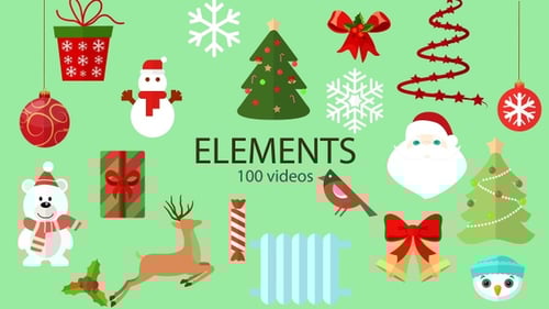 Animated Christmas Flat Design Icon Elements Pack