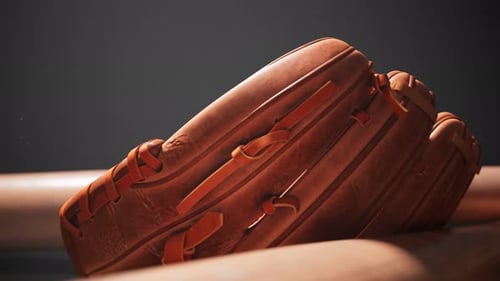 Animated 3D Baseball Glove with Bat and Ball