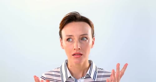 Shocked Woman Standing Against White Background 4k