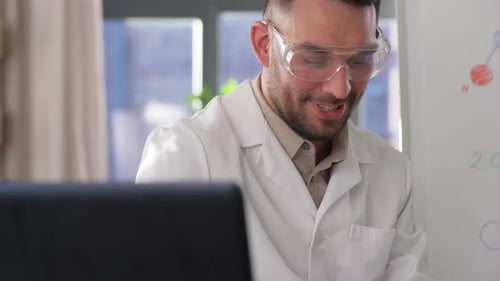 Scientist Giving Online Lecture Explaining Chemistry