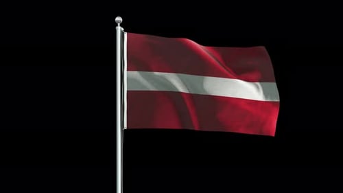 Realistic Latvia Flag Waving on Flagpole