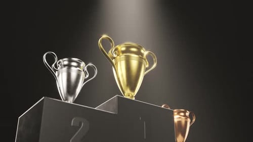 3D Realistic Trophies on Winner's Podium