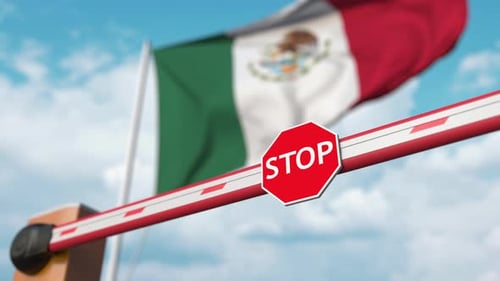 Automated Barrier Opening with Stop Sign and Mexican Flag