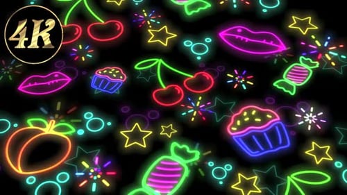 Neon Sweet Treats and Stars Seamless Looping Background