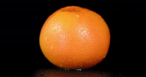 Wet Grapefruit Close Up on Black Background