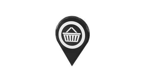 Animated 3D Location Pin with Shopping Basket Icon