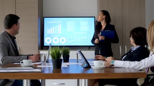 Business Team Presentation of Data Analysis in Boardroom