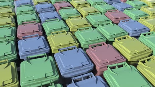 Animated Colorful Recycling Bins Opening in a Wavy Pattern