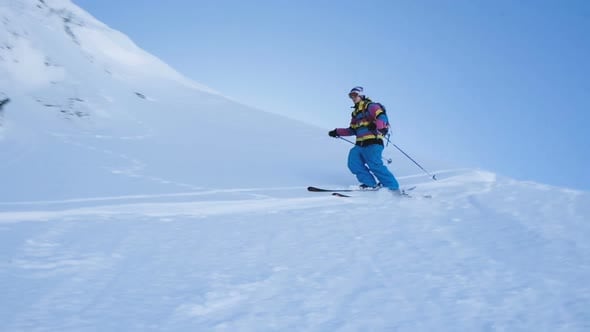 Slow Motion Skier Jumps From the Top of the Mountain Freeride, Sports ...