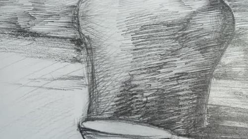 Pencil Drawing of a Jug and Fruit