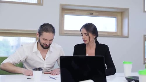 Work In Office. Business People Working And Talking At Office