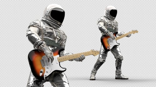 Astronaut Playing Electric Guitar Animations with Alpha Channel