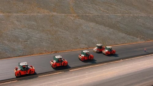 Road Rollers Compacts the Asphalt