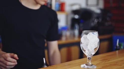 Expert barman making cocktail. Portrait of bartender creating cocktails at bar
