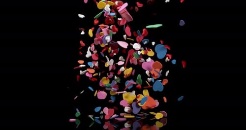 Hearts for Valentine's Day Party Exploding on Black Background, Slow Motion 4K