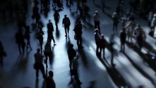 Crowds of People Pedestrians Commuting in Business District at Rush Hour