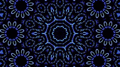 Dynamic Glowing Blue Kaleidoscope Pattern Loop