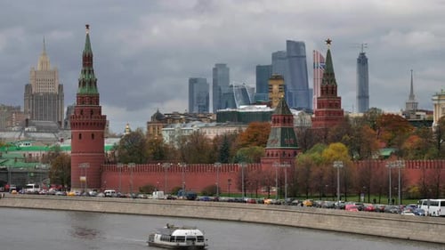 Moscow Russia City Center View on the River Bank and Kremlin.