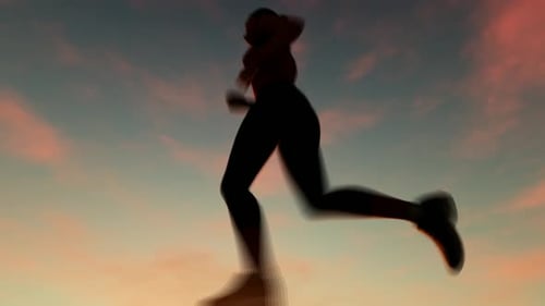 Fitness Runner Silhouette Loop with Motion Blur at Sunset