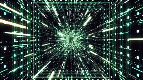 Abstract hyper jump through green stars into the Universe, seamless loop