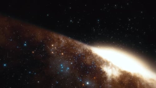 Starship Flies at the Speed of Ligh Near the Center of the Milky Way Galaxy in Space