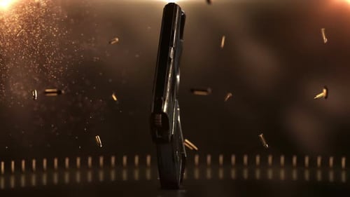 3D Revolving Pistols with Falling Ammunition and Sparks