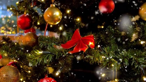 Festive Christmas Tree with Ornaments and Snow