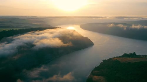 Sunrise Over River Valley with Cloud Inversion