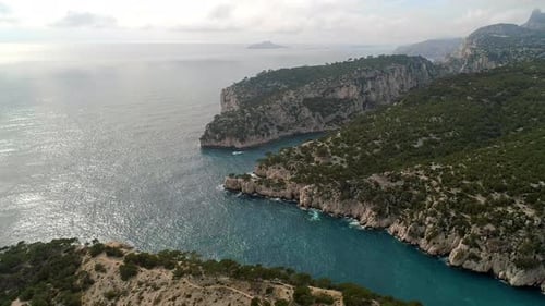 Drone footage of calanque in Cassis, south of France